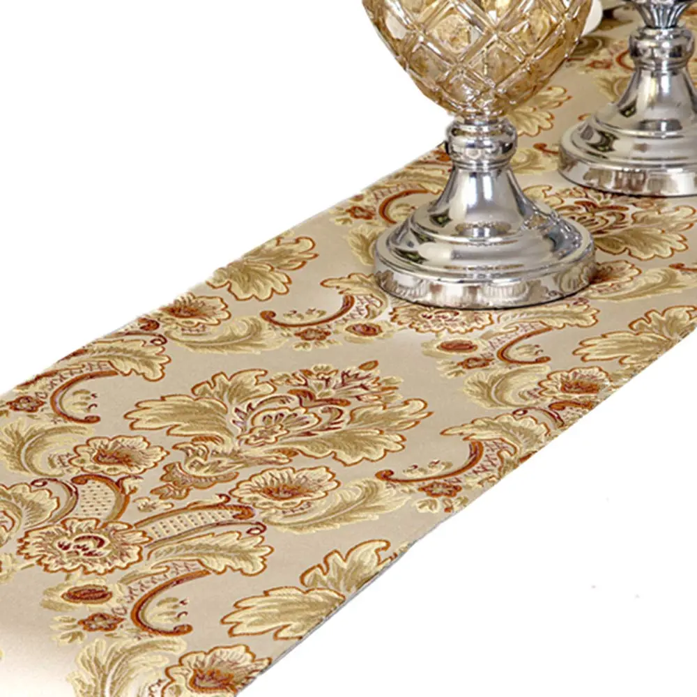 OZXCHIXU European Jacquard Fabric Multi-Tassels Table Runner 14x120 inch | Elegant Khaki Design with Textured Tassels - view 3