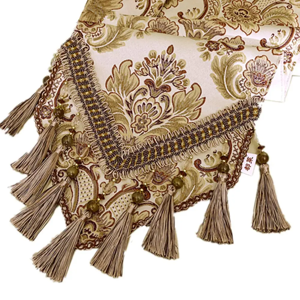 OZXCHIXU European Jacquard Fabric Multi-Tassels Table Runner 14x54 inch | Elegant Floral Design with Non-Slip Backing - view 3