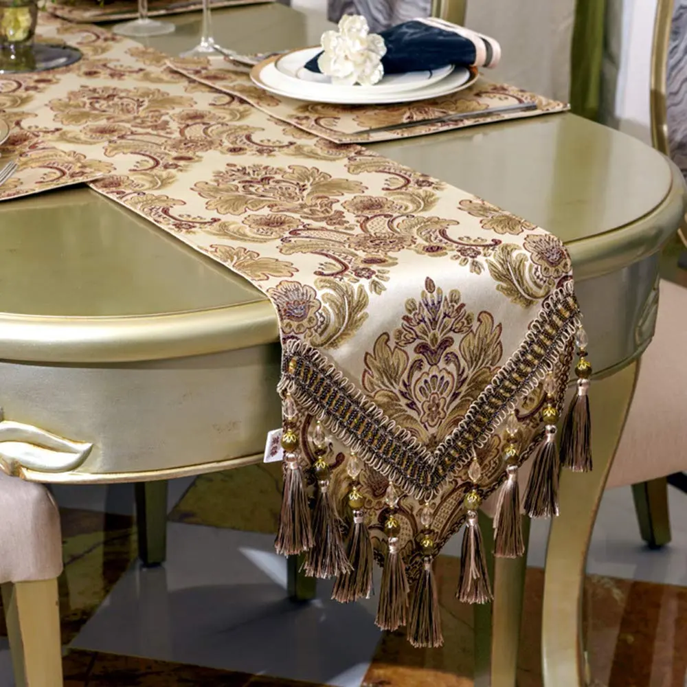 OZXCHIXU European Jacquard Fabric Multi-Tassels Table Runner 14x54 inch | Elegant Floral Design with Non-Slip Backing - view 4