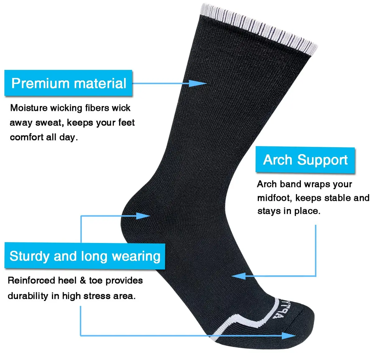 APTYID Men's Moisture Wicking Cushioned Crew Work Boot Socks Size 9-12 | Impact-Absorbing, Odor-Resistant, Durable (en_US) - view 3