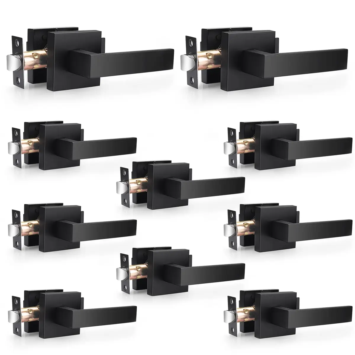 Probrico Passage Door Handles Matte Black 10 Pack | Heavy Duty Zinc Alloy, Modern Square Design - main product image