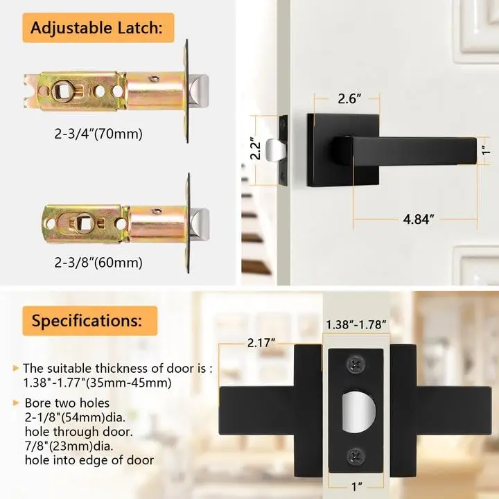Probrico Passage Door Handles Matte Black 10 Pack | Heavy Duty Zinc Alloy, Modern Square Design - view 12