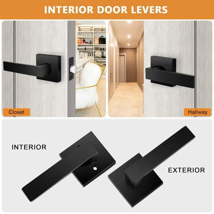 Probrico Passage Door Handles Matte Black 10 Pack | Heavy Duty Zinc Alloy, Modern Square Design - view 3
