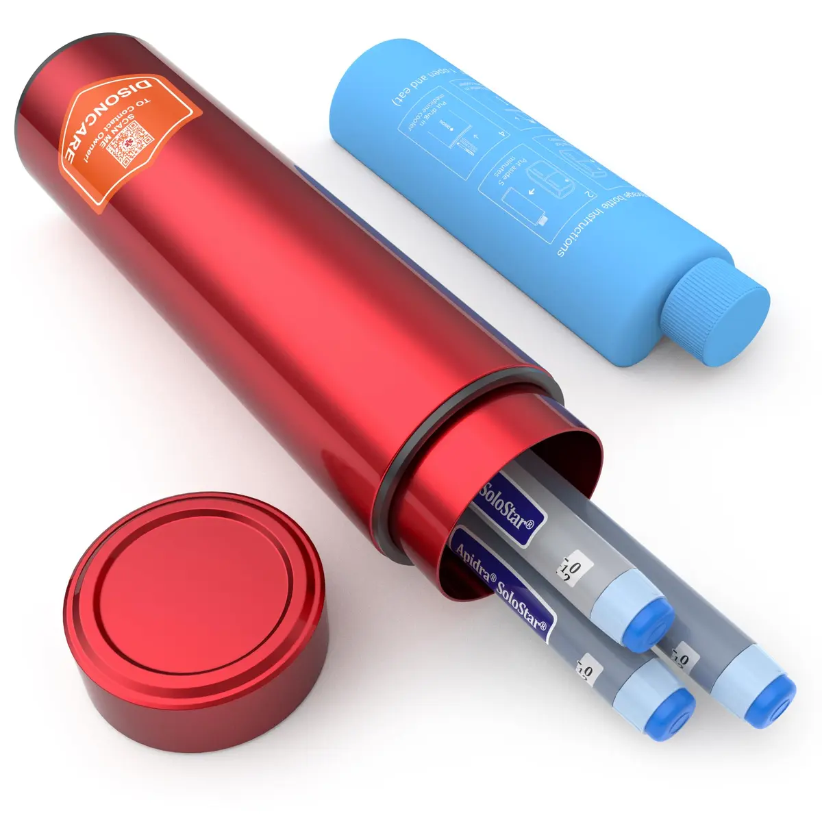 DISONCARE Odyssey 60H Insulin Pen Cooler Travel Case 2.5x2.5x9 inches (Red) | TSA Approved Medication Cooler for Travel - main product image