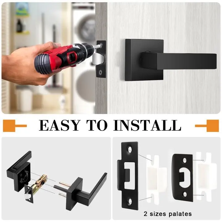 Probrico Heavy Duty Interior Door Handles, Matte Black Passage Square Non-Locking Zinc Alloy Closet Levers, Reversible for Left/Right-Handed Door, 3 Pack - view 8