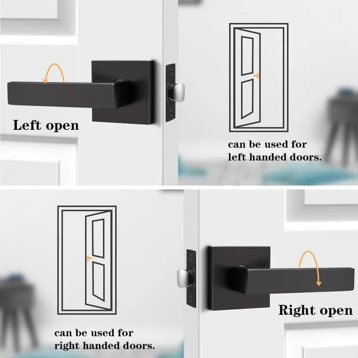 Probrico Reversible Interior Door Handles 5 Pack | Heavy Duty Zinc Alloy, Matte Black, Square Levers - view 11