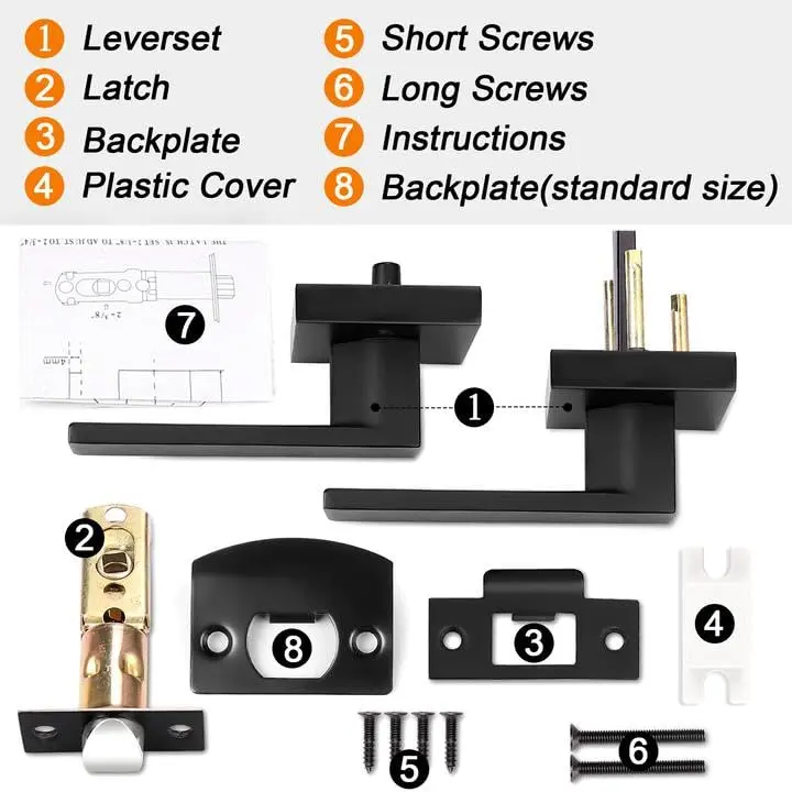 Probrico Reversible Interior Door Handles 5 Pack | Heavy Duty Zinc Alloy, Matte Black, Square Levers - view 15