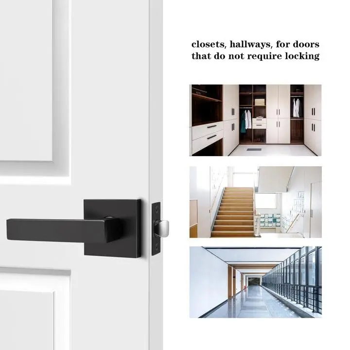 Probrico Reversible Interior Door Handles 5 Pack | Heavy Duty Zinc Alloy, Matte Black, Square Levers - view 16
