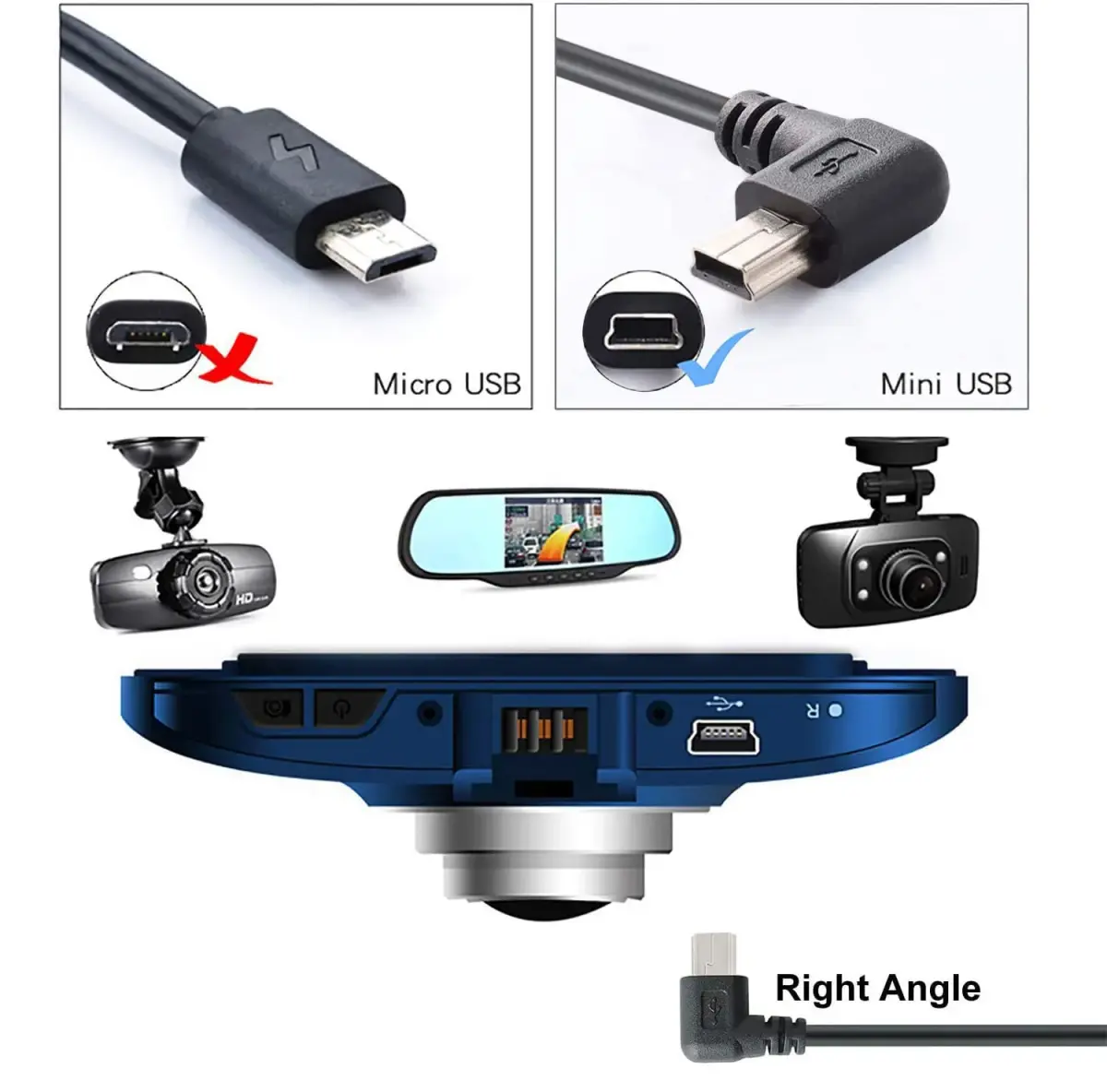 PASOW Mini USB Power Cable 3.5m (11.5FT) Right Angle | Powers Dash Cams in Tight Spaces - view 2