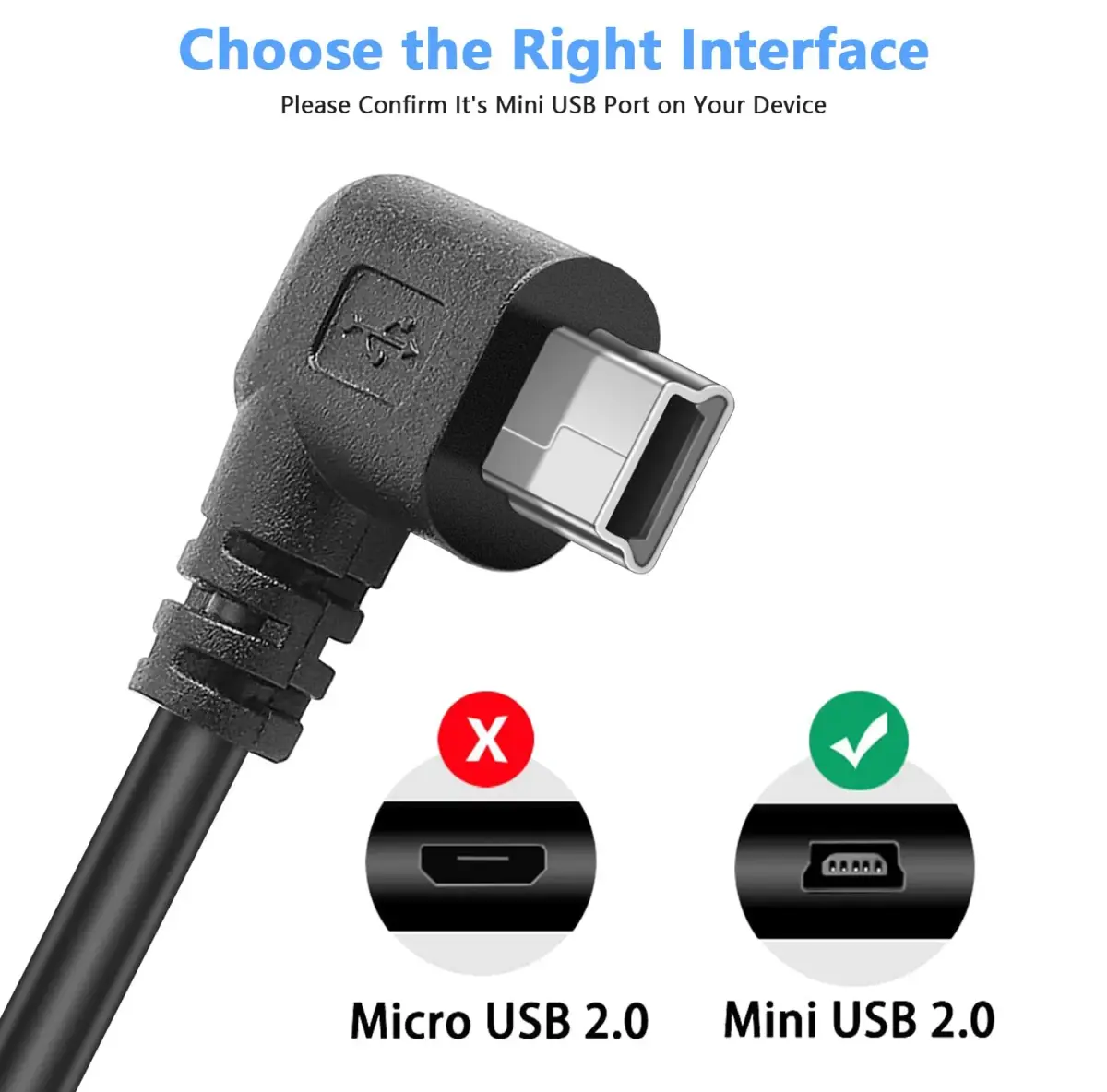 PASOW Mini USB Power Cable 3.5m (11.5FT) Right Angle | Powers Dash Cams in Tight Spaces - view 3