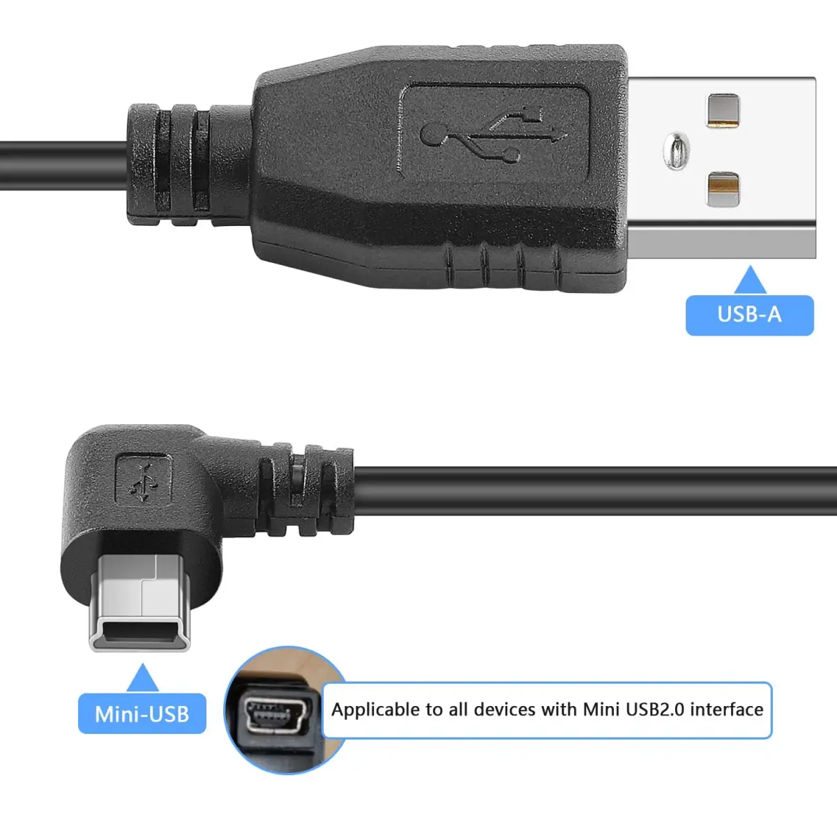 PASOW Mini USB Power Cable 90 Degree Left Angle 3.5m (11.5FT) | Dash Cam Power Supply Cord - view 5