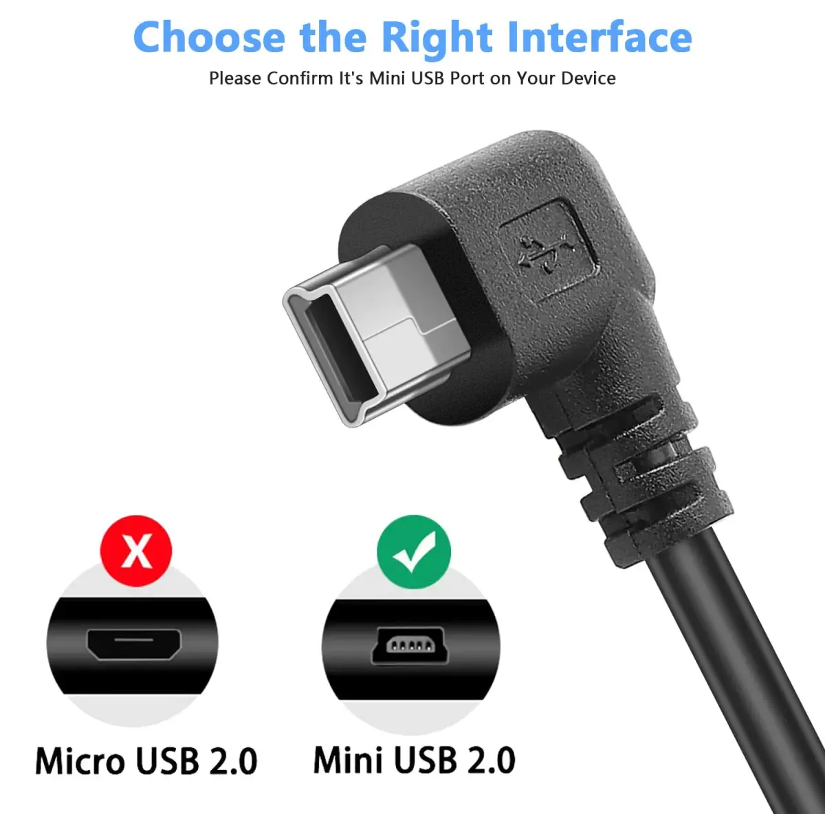 PASOW Mini USB Power Cable 90 Degree Left Angle 3.5m (11.5FT) | Dash Cam Power Supply Cord - view 3