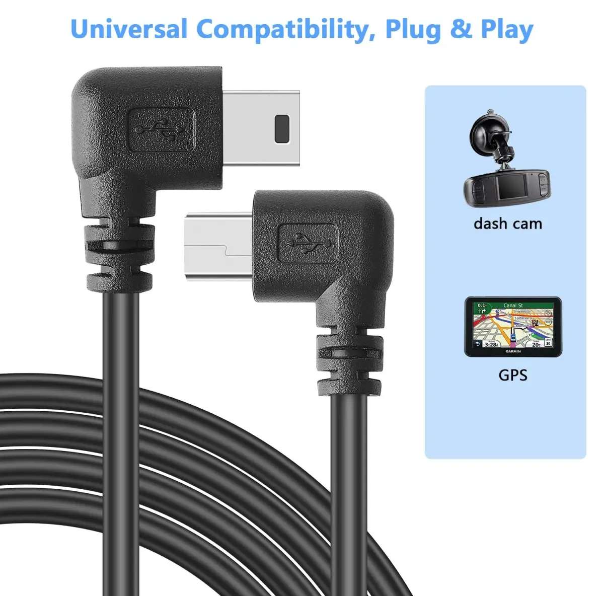 PASOW Mini USB Power Cable 90 Degree Left Angle 3.5m (11.5FT) | Dash Cam Power Supply Cord - view 4