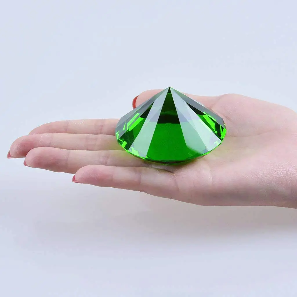 Yarrkc Green Crystal Glass Diamond Paperweight 60mm (2.36") | K9 Crystal with Rainbow Refraction - view 5