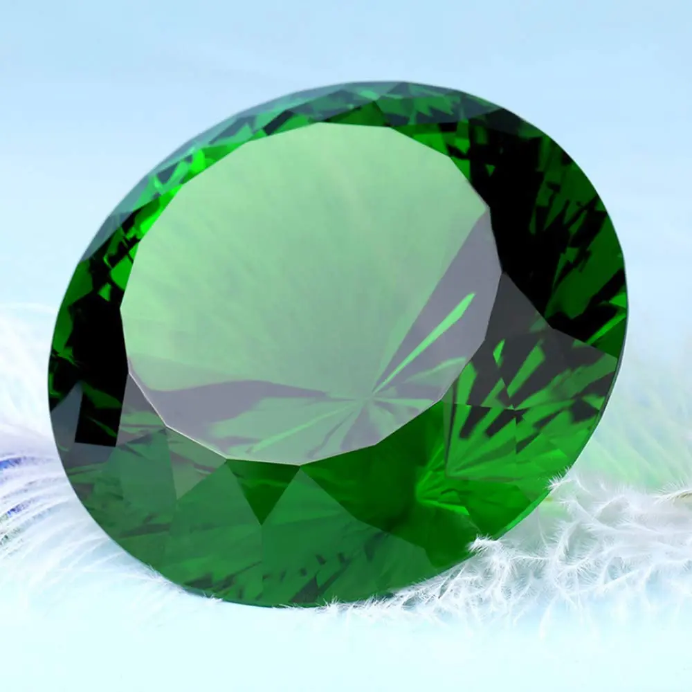 Yarrkc Green Crystal Glass Diamond Paperweight 60mm (2.36") | K9 Crystal with Rainbow Refraction - view 3