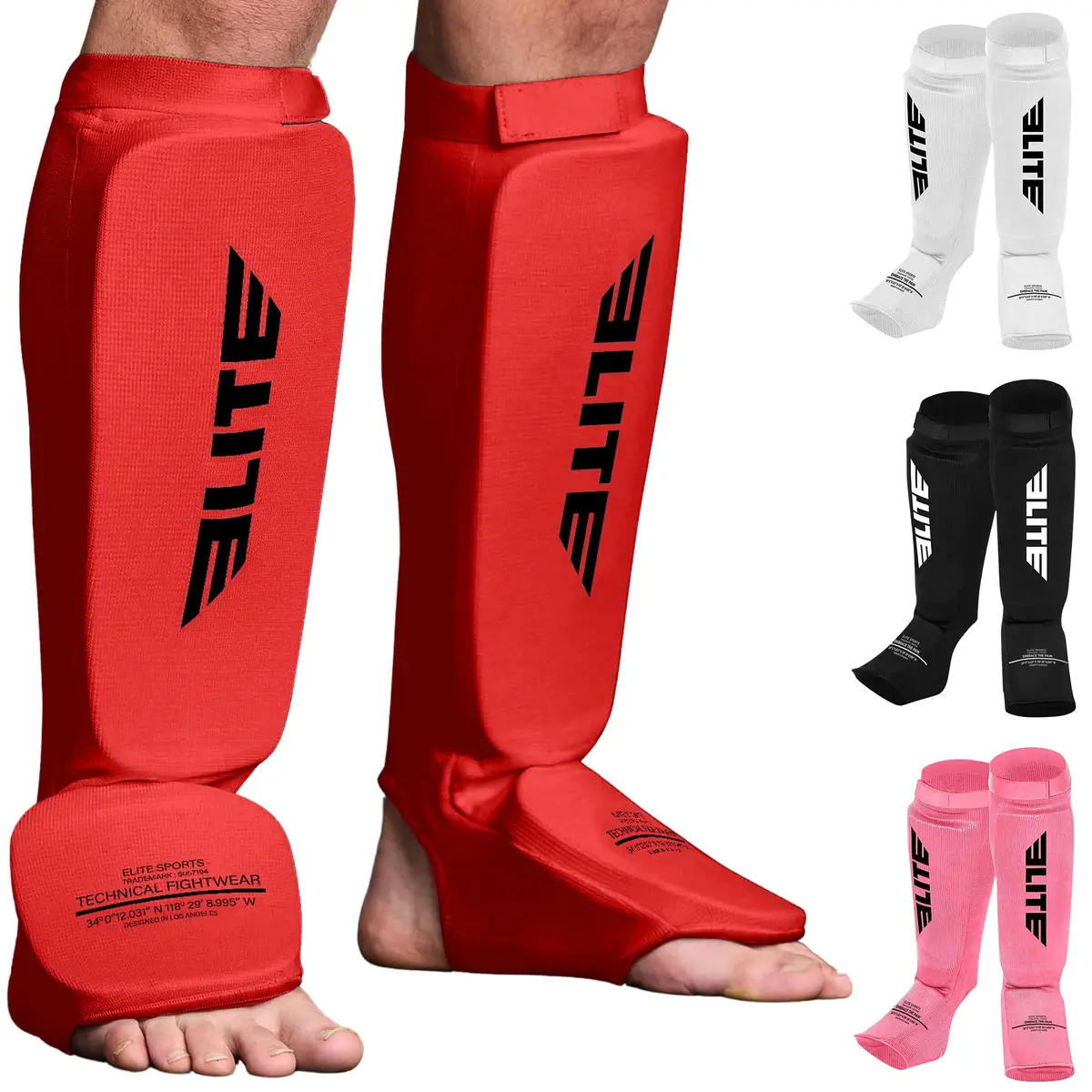 Elite Sports MMA Shin Pads for Muay Thai & Kickboxing | Adjustable, Lightweight, Shock Absorbing (Adult, Kids, Youth) - main product image