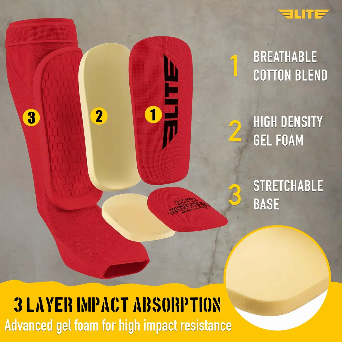 Elite Sports MMA Shin Pads for Muay Thai & Kickboxing | Adjustable, Lightweight, Shock Absorbing (Adult, Kids, Youth) - view 5