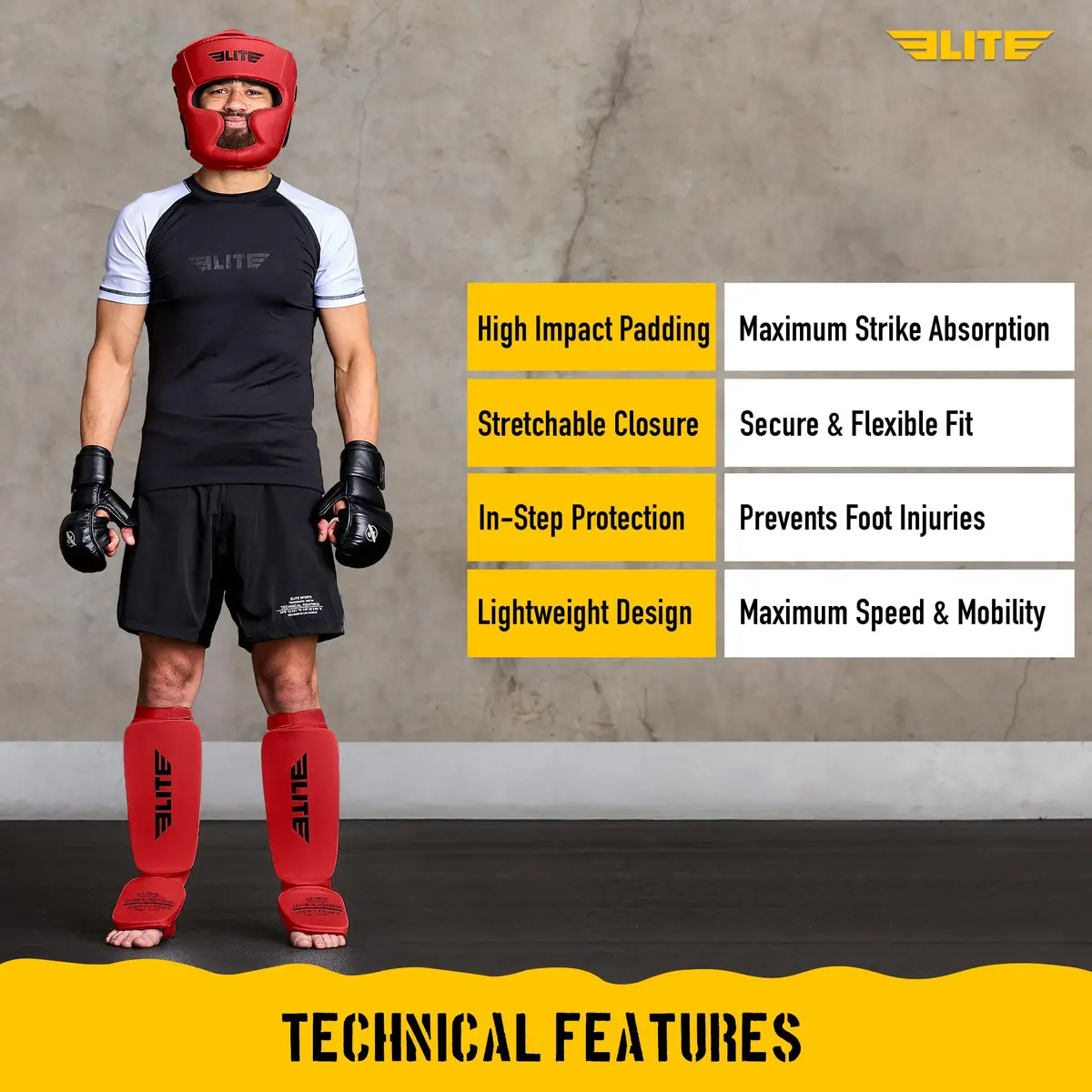 Elite Sports MMA Shin Pads for Muay Thai & Kickboxing | Adjustable, Lightweight, Shock Absorbing (Adult, Kids, Youth) - view 6