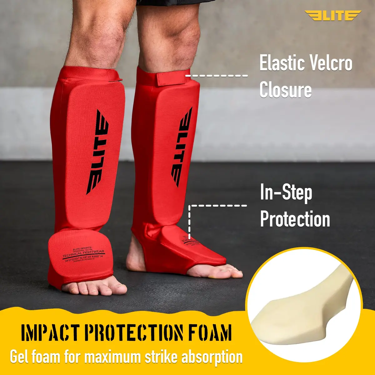 Elite Sports MMA Shin Pads for Muay Thai & Kickboxing | Adjustable, Lightweight, Shock Absorbing (Adult, Kids, Youth) - view 2