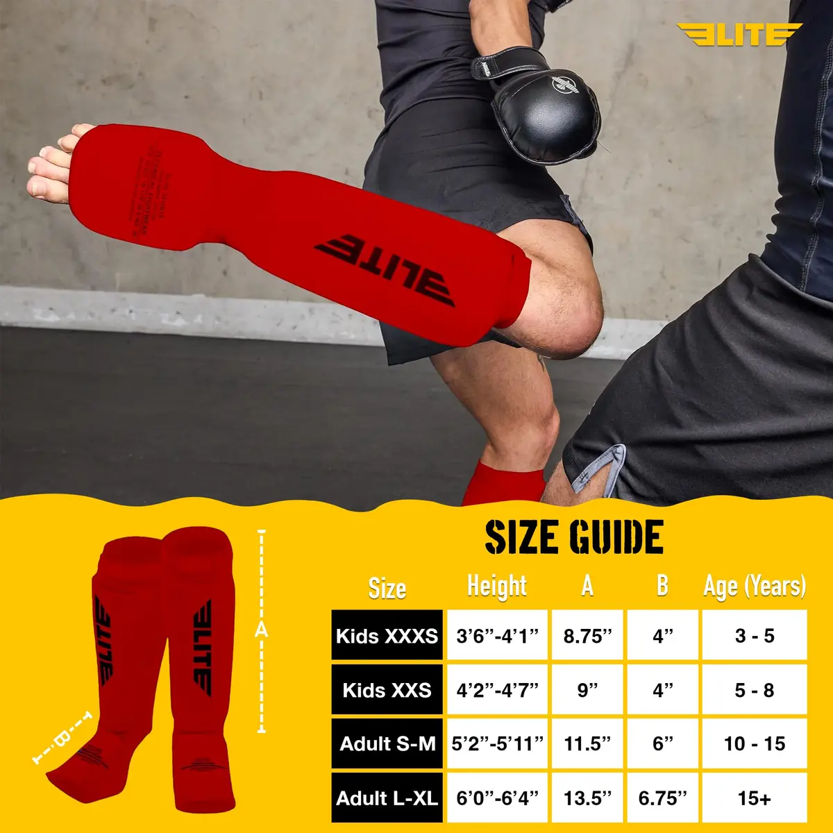 Elite Sports MMA Shin Pads for Muay Thai & Kickboxing | Adjustable, Lightweight, Shock Absorbing (Adult, Kids, Youth) - view 4