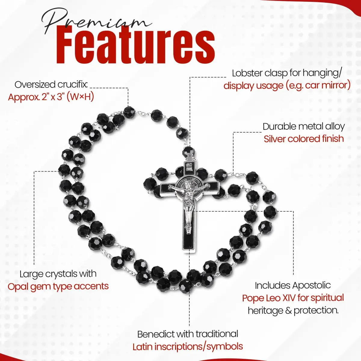 SANCTUM VERITAS Navy Blue Large Italian Catholic Rosary Necklace | 21.5 cm (8.5 inches) Prayer Beads - view 3