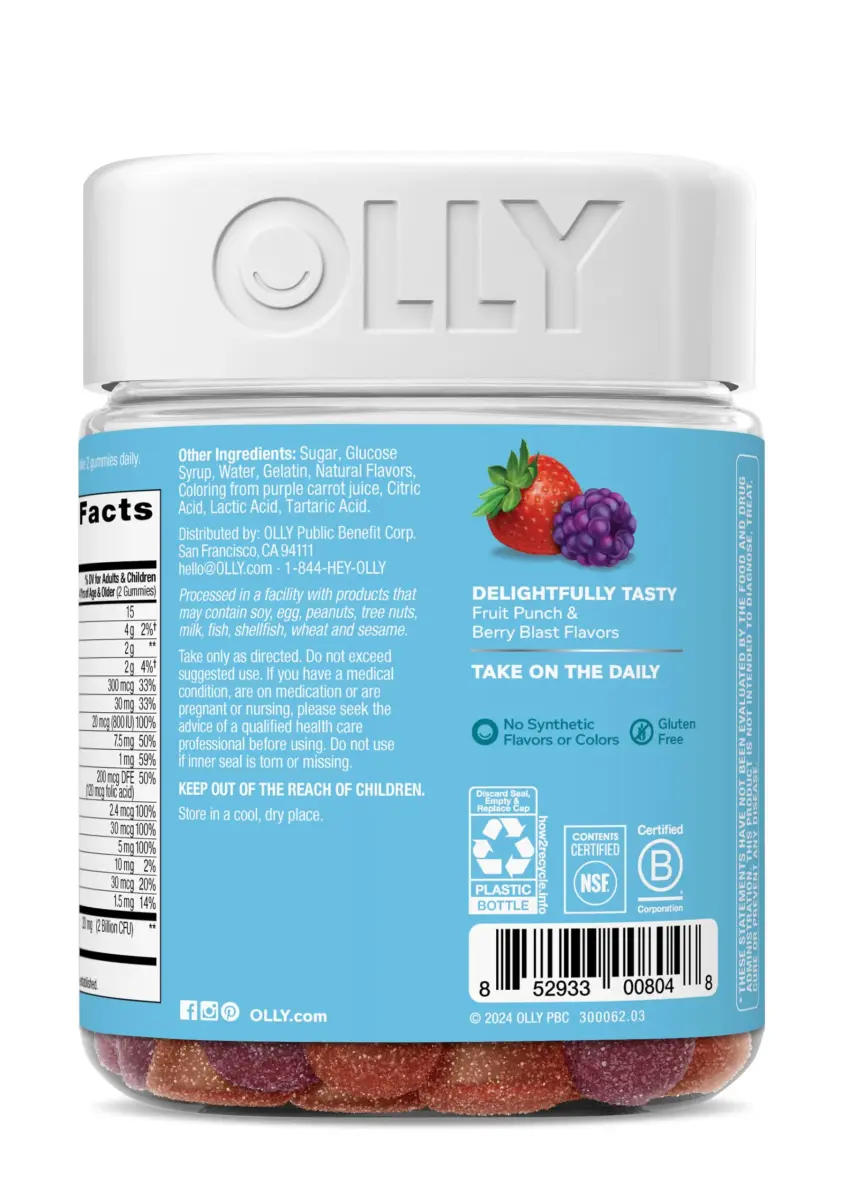 OLLY Kids Multivitamin & Probiotic Gummy, Berry Flavored 100 Count | Digestive Support with Vitamins A, C, D, E, B, Zinc - view 8