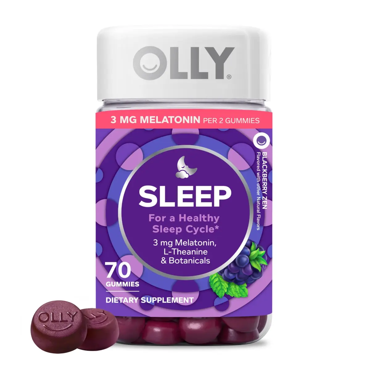 OLLY Sleep Support Gummy Supplement, 3 mg Melatonin, L-Theanine, 70 Count (210 Gummies Total) | NSF Certified for Restful Sleep - main product image