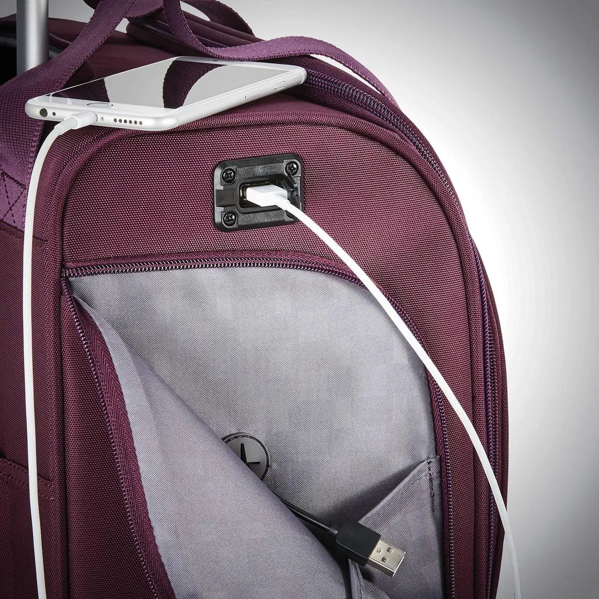 Samsonite Underseat Carry-On Spinner With USB Port, Purple, 36.2cm (14.25in) x 24.2cm (9.5in) x 43.2cm (17in) | Carry-On Luggage with USB Charging - view 5