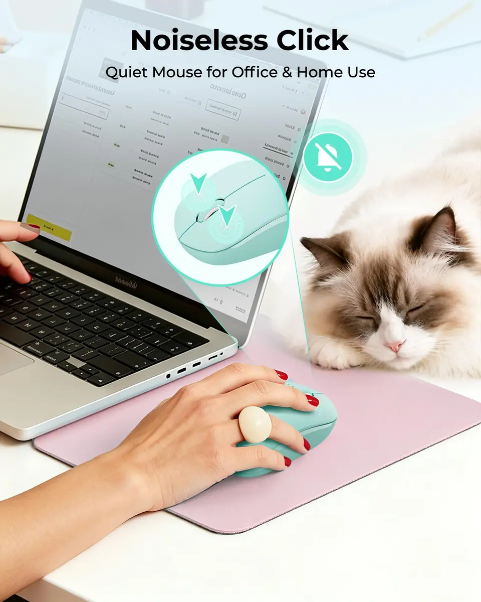 seenda Wireless Mouse for Laptop, 2.4G Noiseless Computer Mouse, Mint Green | Ergonomic Design - view 5