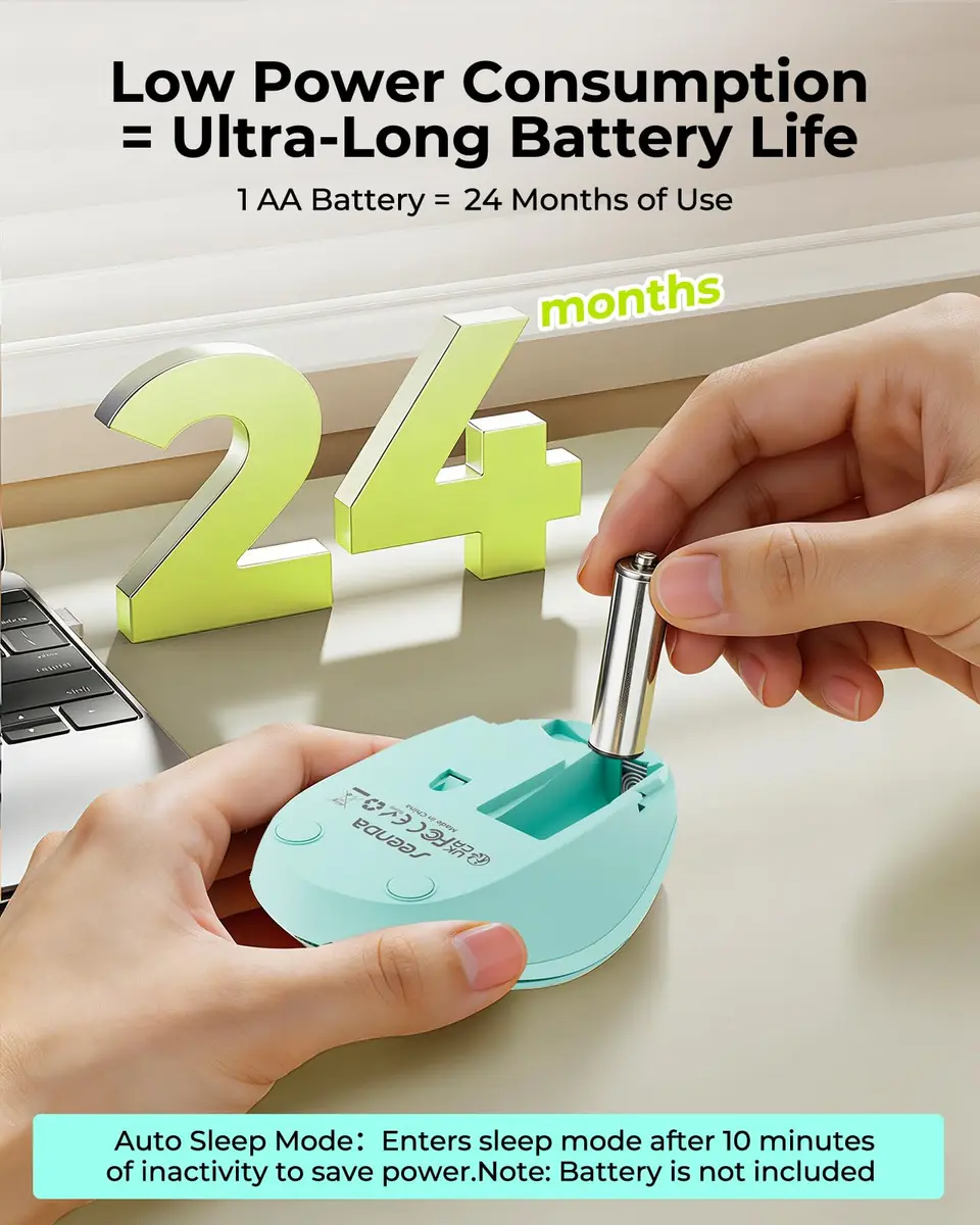 seenda Wireless Mouse for Laptop, 2.4G Noiseless Computer Mouse, Mint Green | Ergonomic Design - view 7