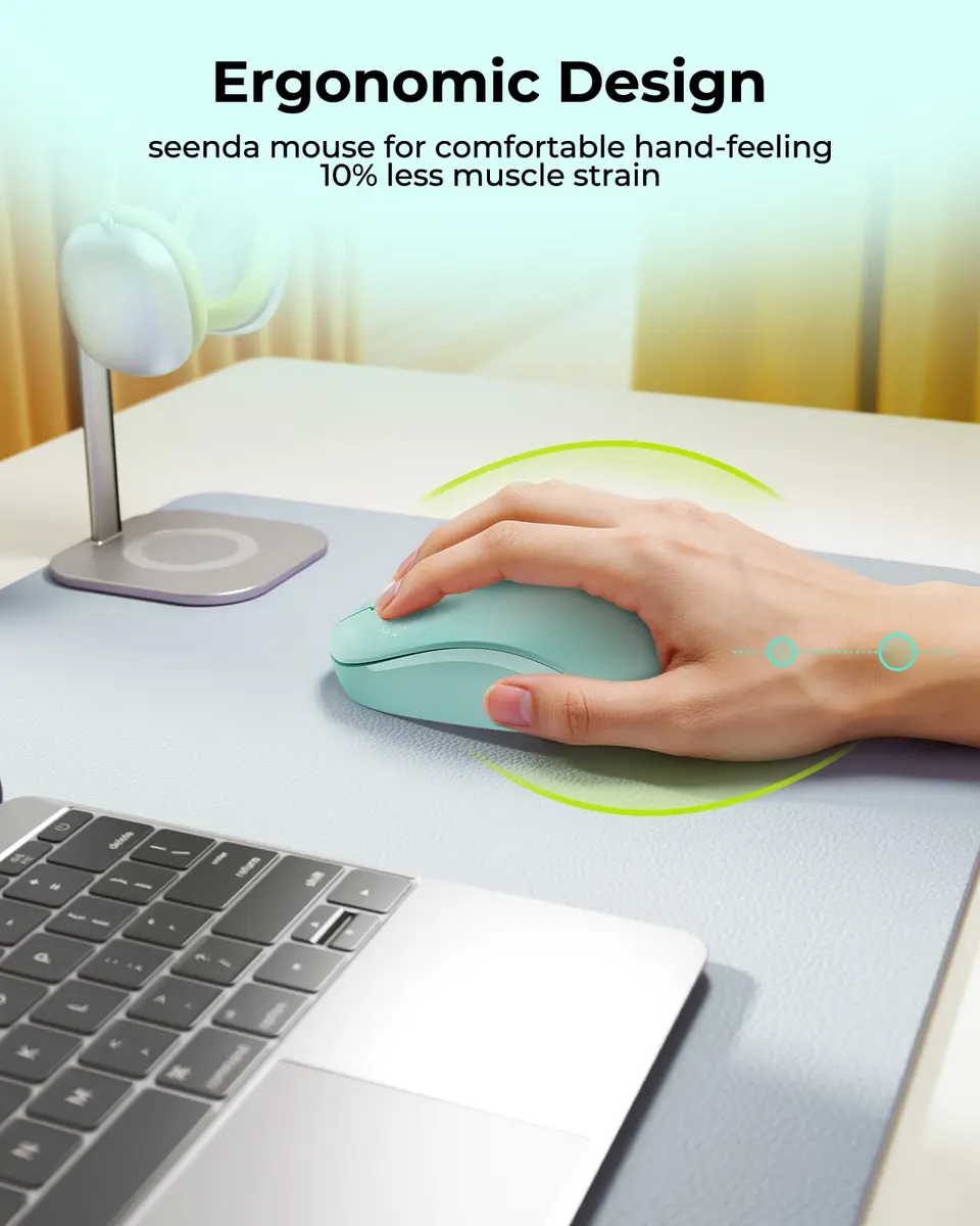 seenda Wireless Mouse for Laptop, 2.4G Noiseless Computer Mouse, Mint Green | Ergonomic Design - view 8