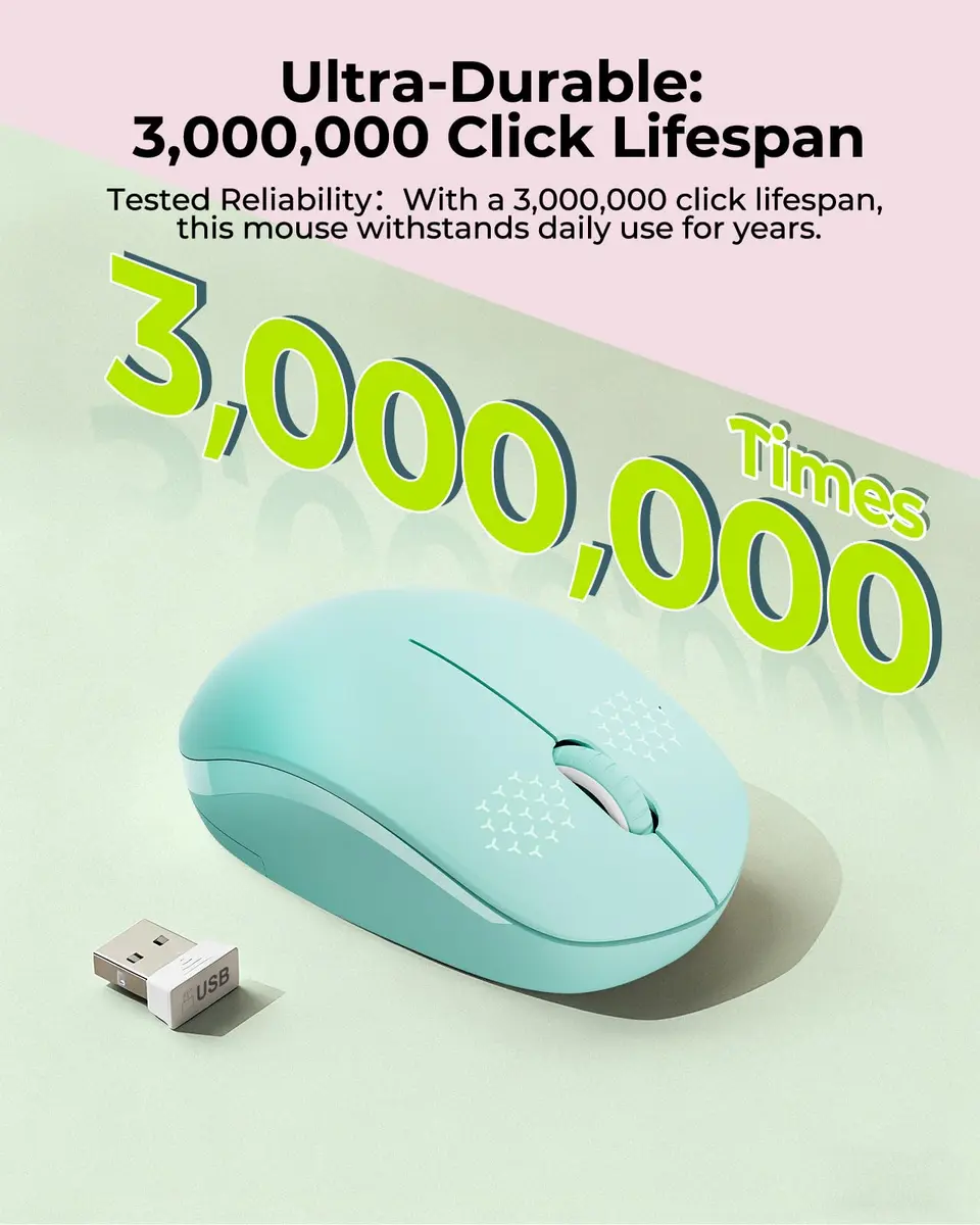 seenda Wireless Mouse for Laptop, 2.4G Noiseless Computer Mouse, Mint Green | Ergonomic Design - view 9
