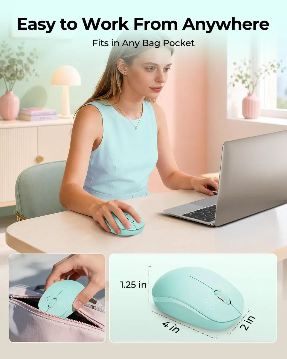 seenda Wireless Mouse for Laptop, 2.4G Noiseless Computer Mouse, Mint Green | Ergonomic Design - view 4