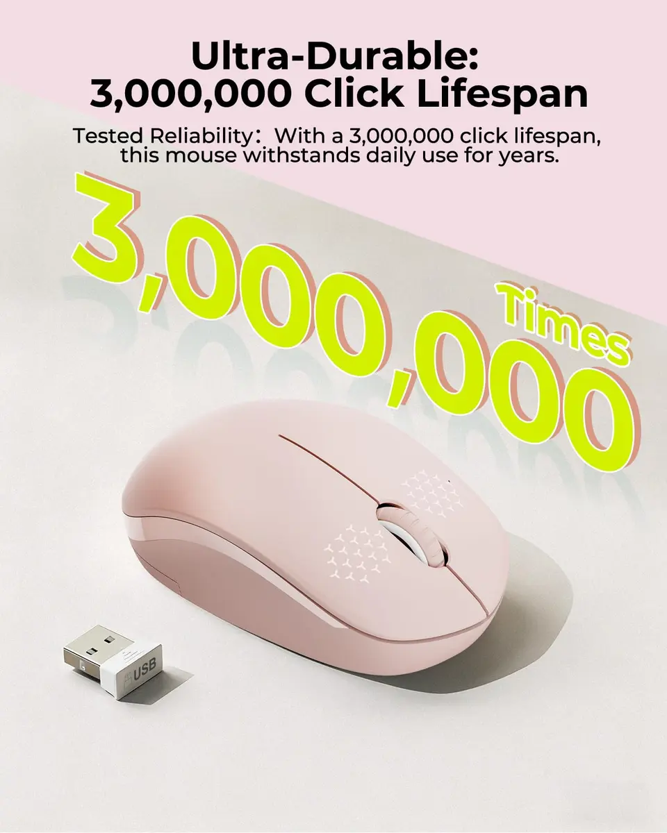 seenda Wireless Mouse for Laptop, 2.4G Noiseless Computer Mouse, Pink | Compact, Noiseless Clicks, Reliable 33ft Range - view 8