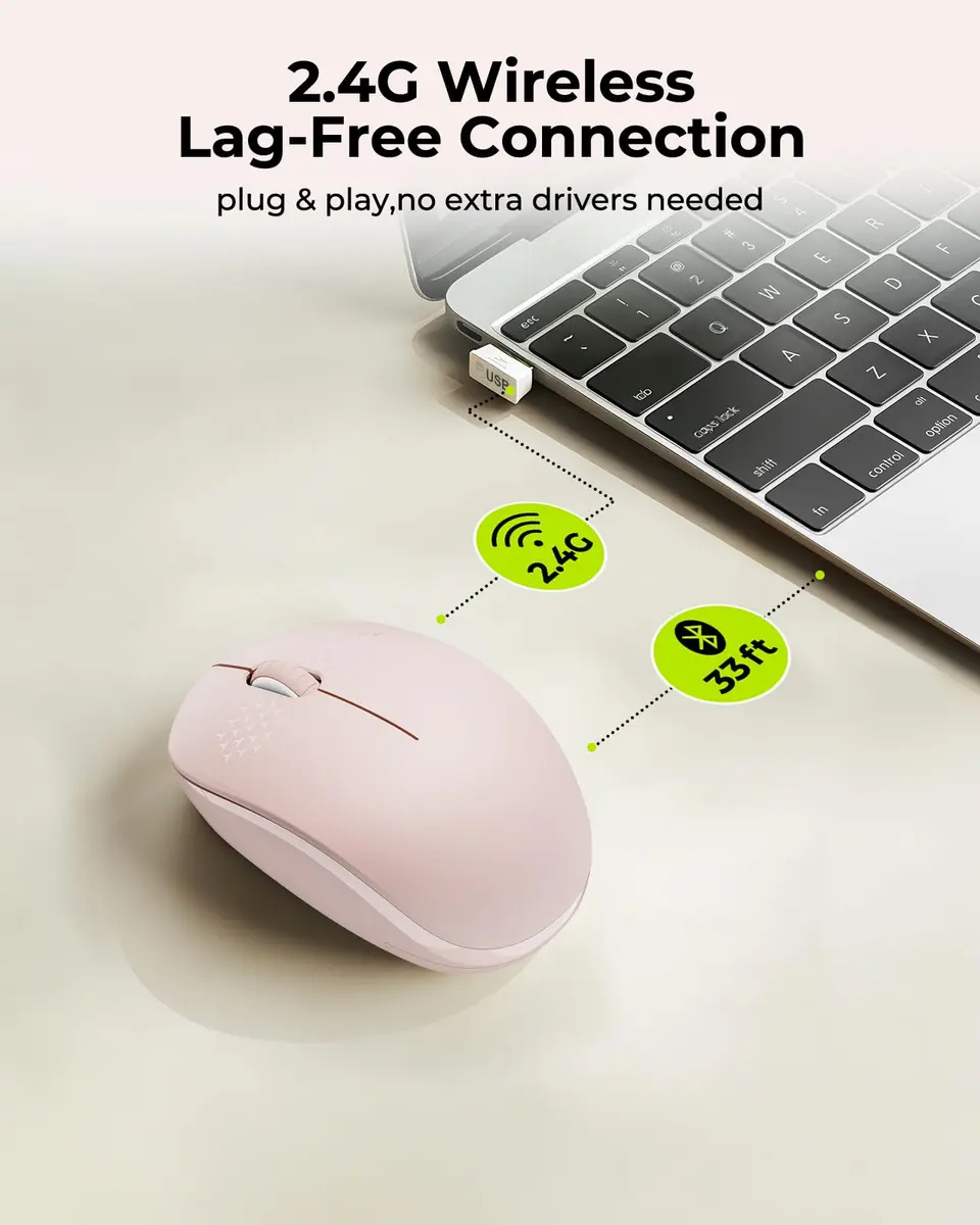 seenda Wireless Mouse for Laptop, 2.4G Noiseless Computer Mouse, Pink | Compact, Noiseless Clicks, Reliable 33ft Range - view 2