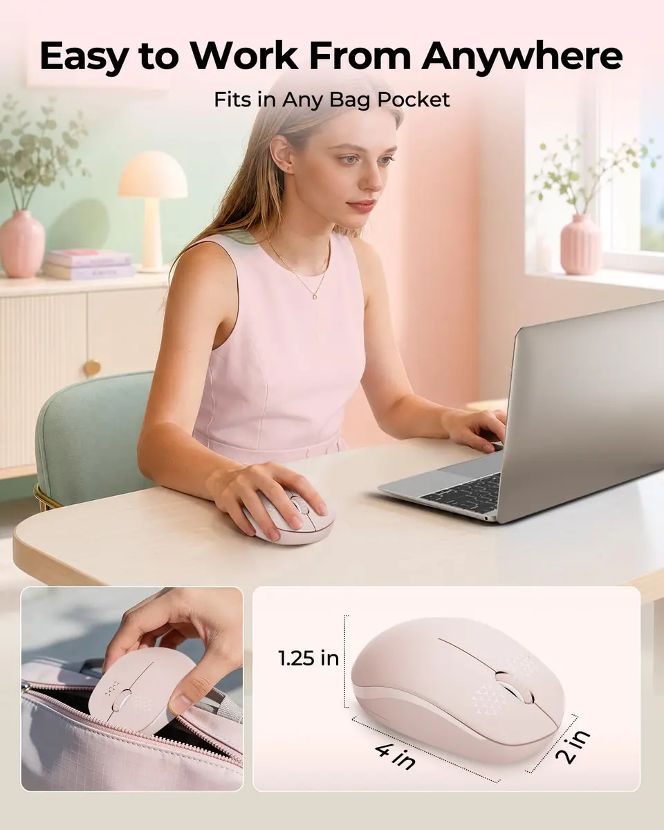 seenda Wireless Mouse for Laptop, 2.4G Noiseless Computer Mouse, Pink | Compact, Noiseless Clicks, Reliable 33ft Range - view 3
