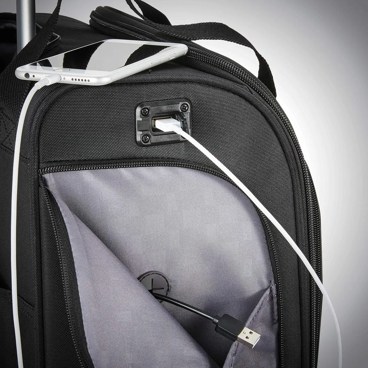Samsonite Underseat Carry-On Spinner With USB Port, Jet Black 10.5 L (16.5 x 13.75 x 9 in) | Carry-on compliant travel spinner - view 7