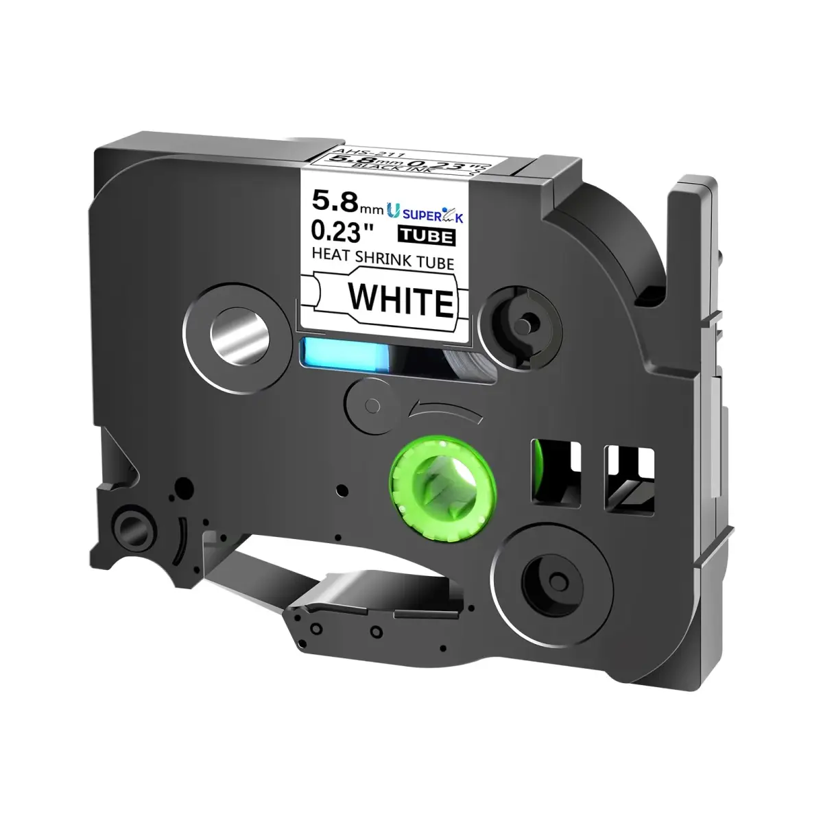 USUPERINK HSe-211 Heat Shrink Label Tape 5.8mm (0.23") Black on White | 20PK Compatible for Brother P-touch Wire Cable Label Makers - main product image