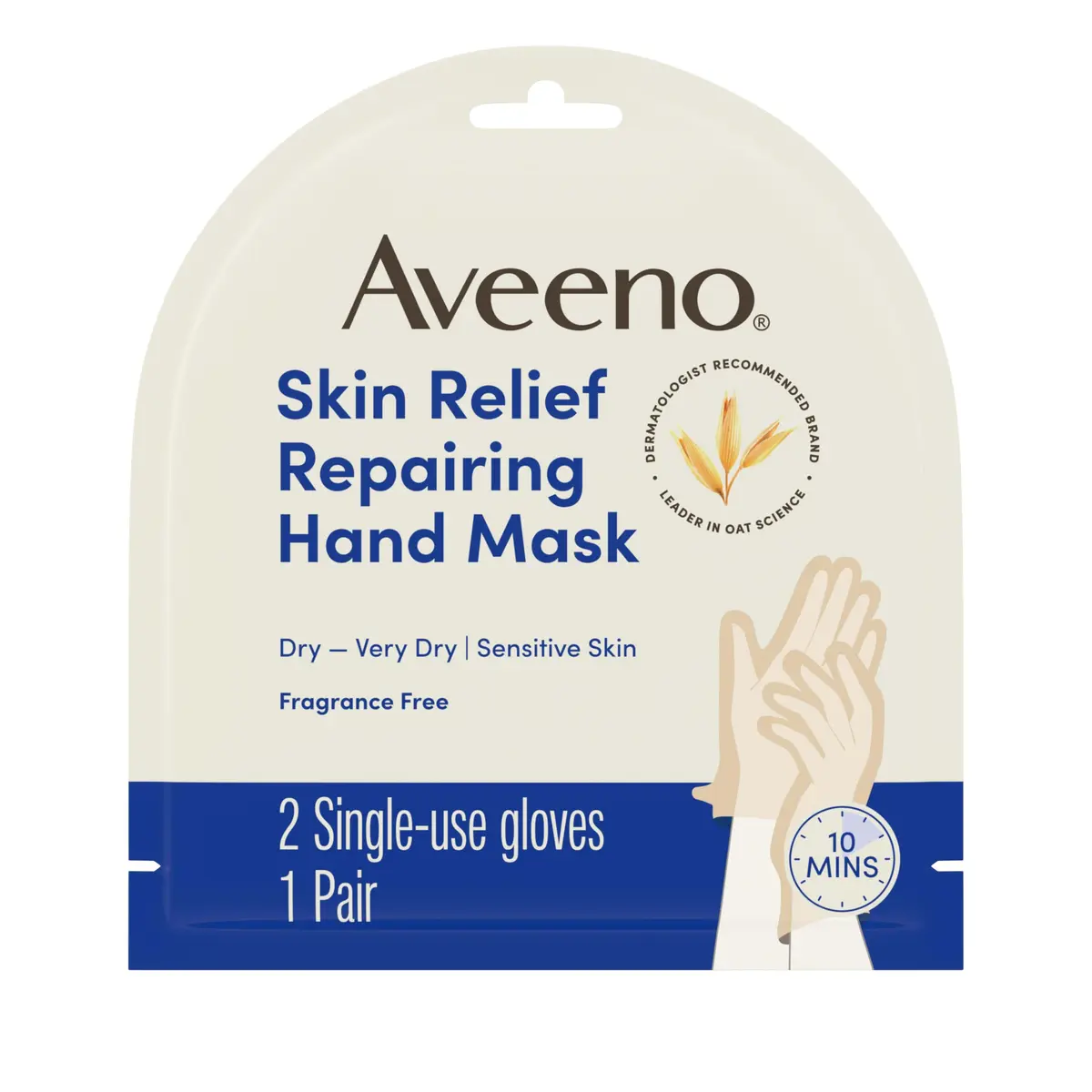 Aveeno Skin Relief Repairing Hand Mask, Fragrance-Free, 1 Pair | Clinically Proven 72-Hour Moisture for Very Dry Hands - main product image