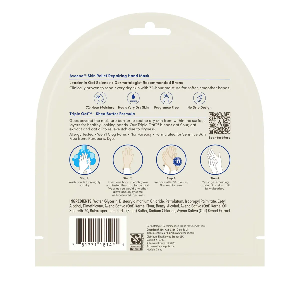 Aveeno Skin Relief Repairing Hand Mask, Fragrance-Free, 1 Pair | Clinically Proven 72-Hour Moisture for Very Dry Hands - view 9