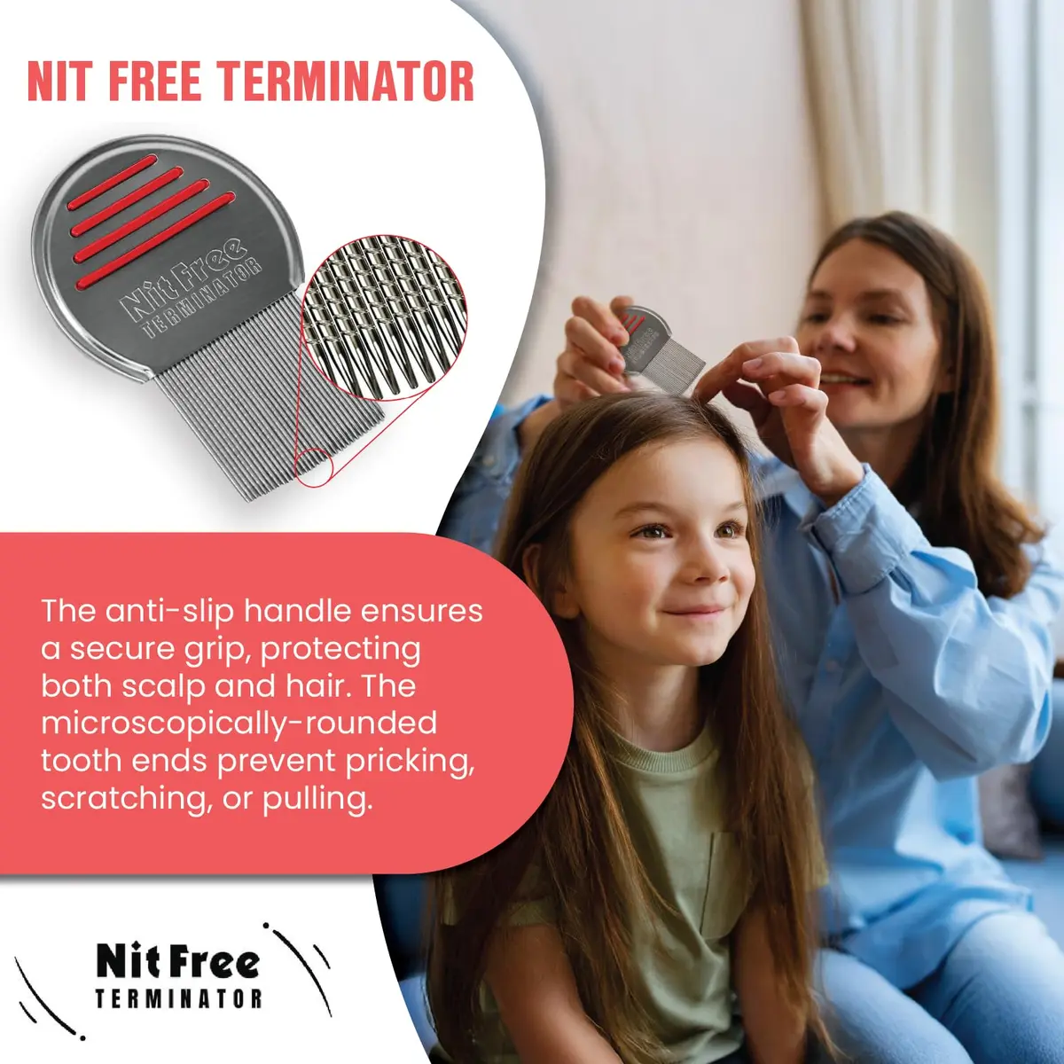 Nit Free Terminator Head Lice Comb - 24 Pack | Stainless Steel, Micro-Grooved Teeth, Anti-Slip Handle - view 5