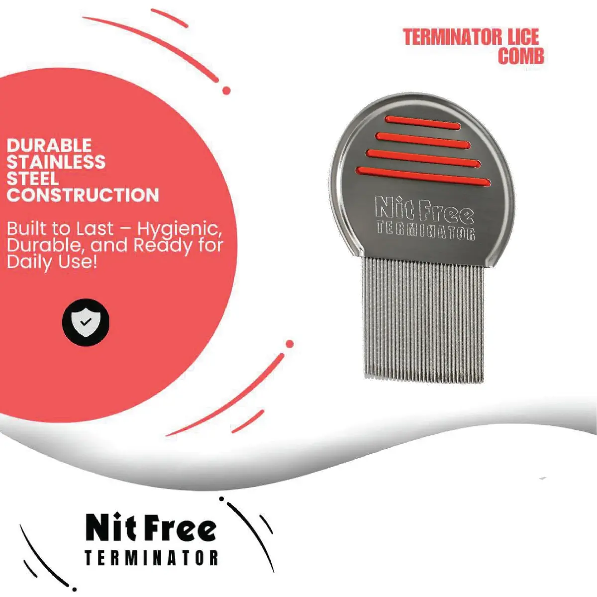 Nit Free Terminator Head Lice Comb - 24 Pack | Stainless Steel, Micro-Grooved Teeth, Anti-Slip Handle - view 4