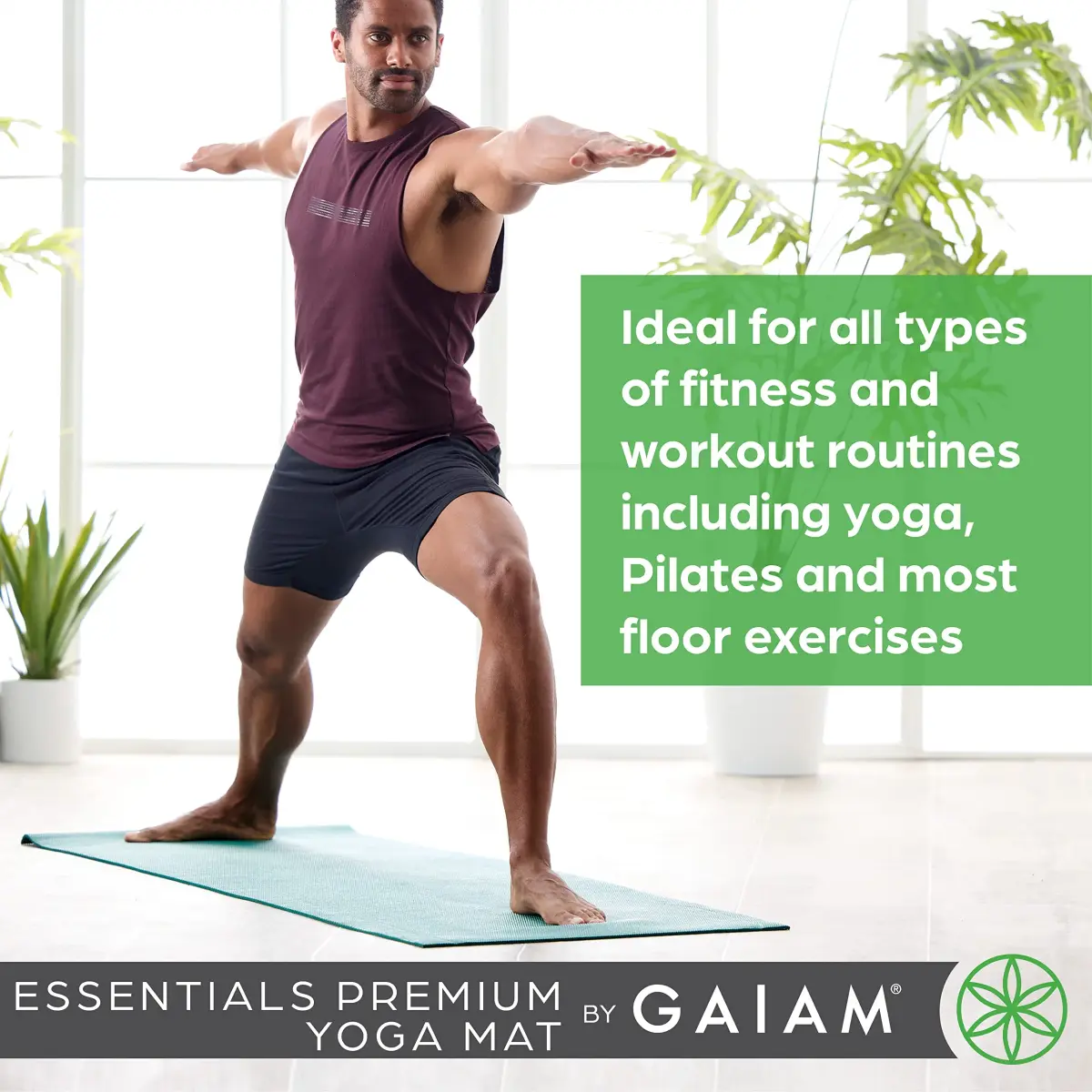 Gaiam Essentials Yoga Mat 6mm (24"x72") with Carrying Sling | Non-Slip Green Exercise Mat - view 5