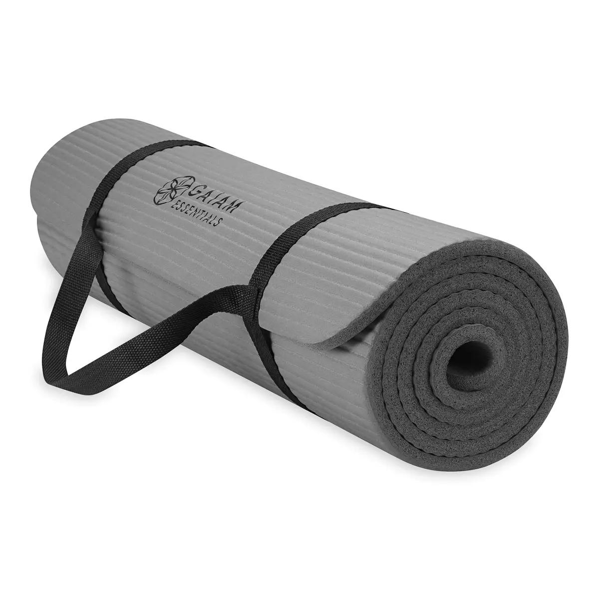 Gaiam Essentials Thick Yoga Mat 10mm (2/5 Inch) Grey | Non-Slip NBR Foam Exercise Mat with Carrier Strap - main product image