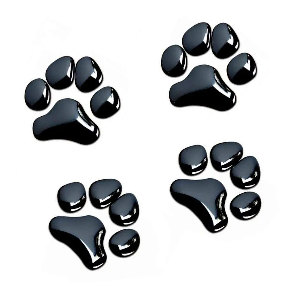 LZLRUN Black 3D Chrome Dog Paw Footprint Decal Sticker 4-Pack | Waterproof Vinyl for Cars - main product image