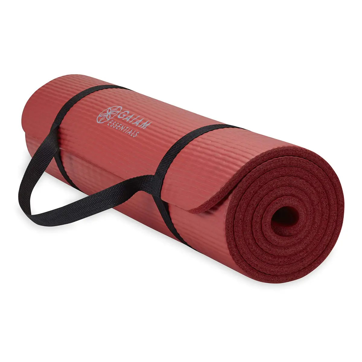 Gaiam Essentials Thick Yoga Mat with Easy-Cinch Strap (Red, 10mm / 0.39 Inch) | Extra-Thick Cushioning for Joint Comfort - main product image