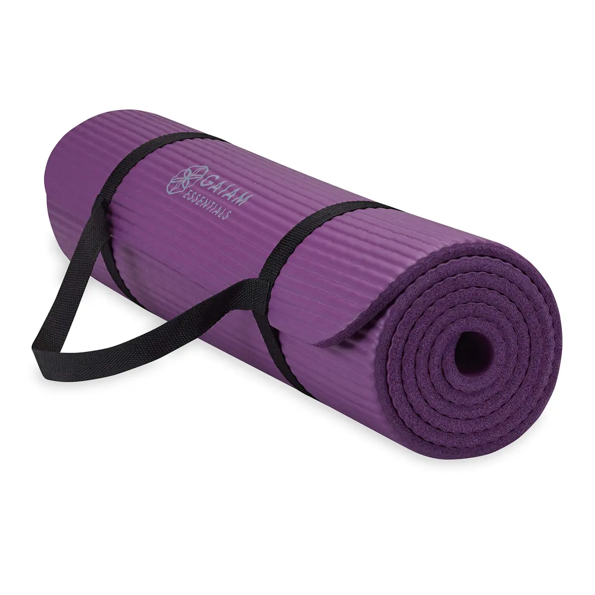 Gaiam Essentials Thick Yoga Mat 10mm (0.4 Inch) with Carrier Strap | Non-Slip Purple Exercise Mat - main product image