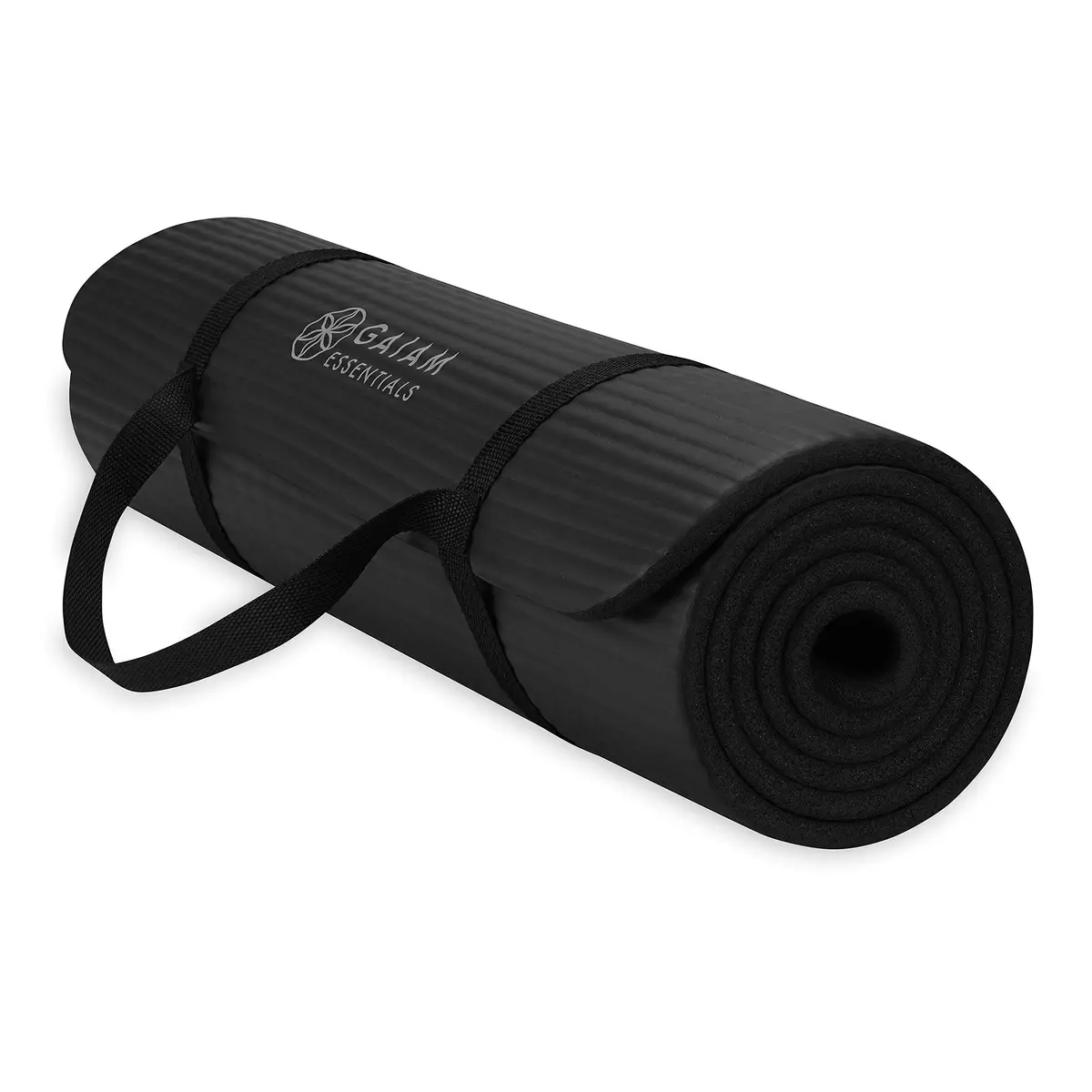 Gaiam Essentials Thick Yoga Mat with Easy-Cinch Strap (Black, 10mm / 0.4 Inch) - main product image