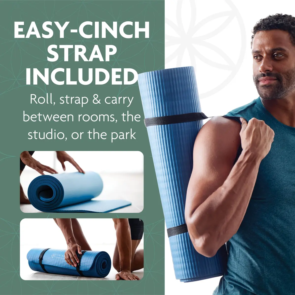 Gaiam Essentials Thick Yoga Mat with Easy-Cinch Strap (Black, 10mm / 0.4 Inch) - view 7