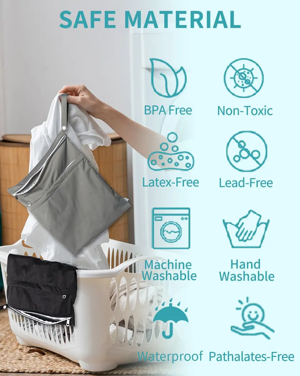 babygoal Wet Dry Bags 3 Pack Waterproof Reusable Travel Bags for Swimsuits, Baby Cloth Diapers, Beach, Pool, Gym Bag & Wet Clothes with 2 Pockets L-BWG | Waterproof & Lightweight - view 6